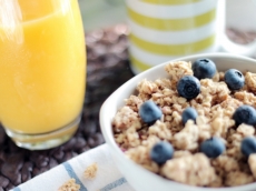 A selection of cereals, juices and yoghurts is always available at breakfast time